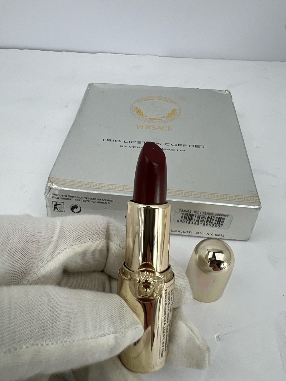 VERSACE TRÍO VINTAGE LIPSTICKS COFFRET SET WITH MEDUSA LOGO, IN GOLD COLOR - Picture 10 of 14